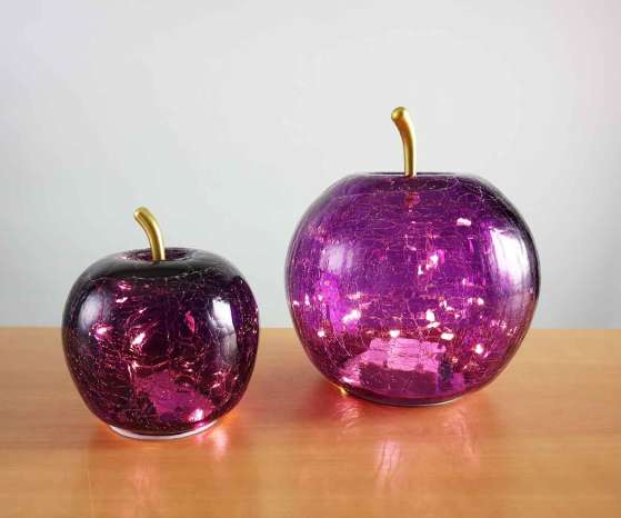 Apfel aus Glas in Brombeere inkl. Lichterkette