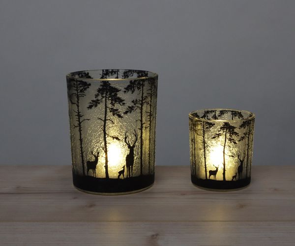 2er Set Windlichter klar mit schwarzem Rotwild