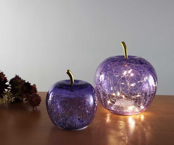 Lila Apfel aus Glas inkl. Lichterkette