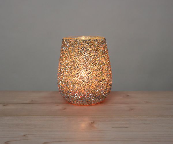 Windlicht aus Glas mit Pailletten silber