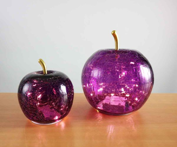 Apfel aus Glas in Brombeere inkl. Lichterkette