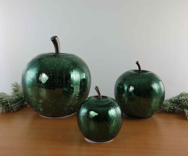 Apfel in metallic grün aus Glas inkl. Lichterkette