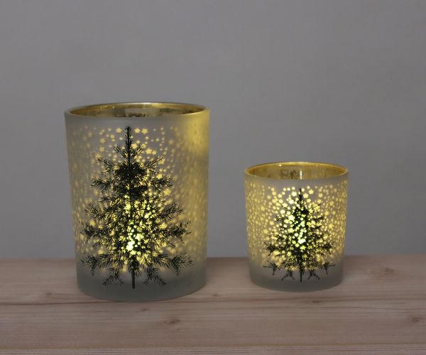 2er Set Windlichter weiß mit Tanne
