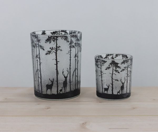 2er Set Windlichter klar mit schwarzem Rotwild