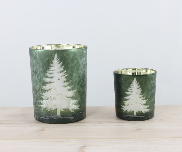 2er Set Windlichter grün mit Tanne
