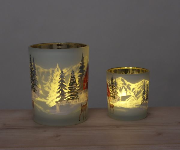 2er Set Windlichter Rehe im Schnee