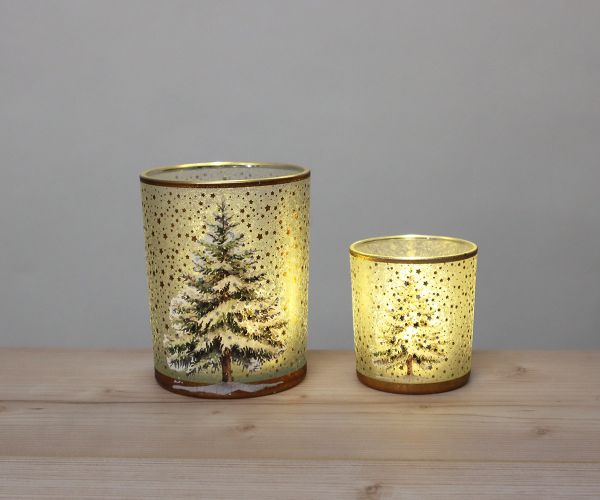 2er Set Windlichter Tanne gold
