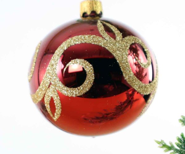 3 Christbaumkugeln Ochsenblut mit Dekor Ø 8 cm