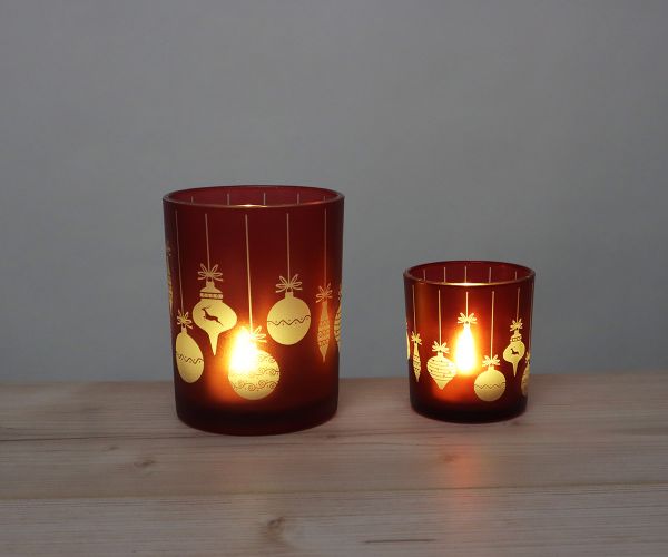 2er Set Windlichter rot mit Ornamenten