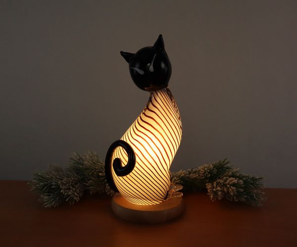 Glasfigur Katze schwarz-weiß