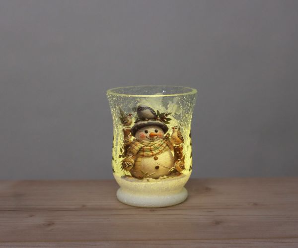 Craquele Windlicht mit Schneemann