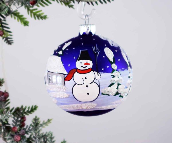 Handbemalte Weihnachtskugel mit Schneemann