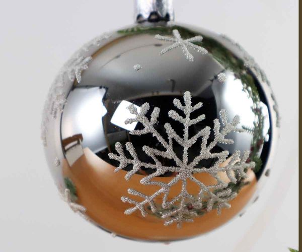 3 Christbaumkugeln silber mit Schneeflocken-Dekor Ø 8cm