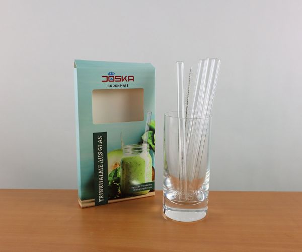 5tlg. Set Ø 12mm Trinkhalme aus Glas inkl. Reinigungsbürste