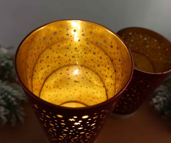 LED Windlicht rot mit Sternen