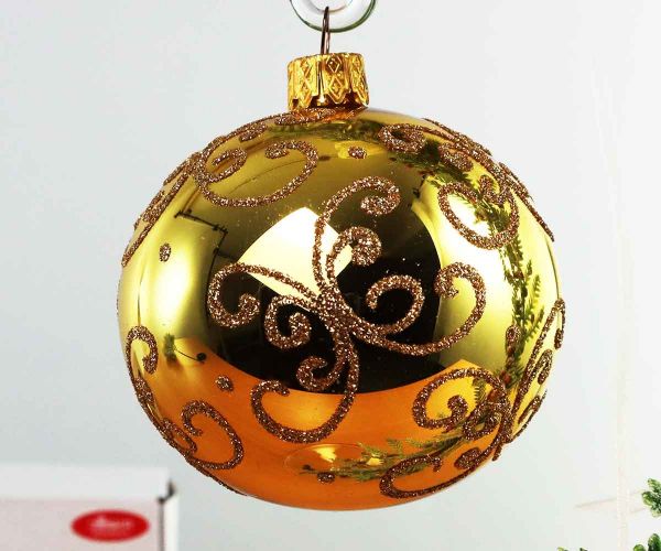 3 Christbaumkugeln Inkagold mit Dekor Ø 8 cm