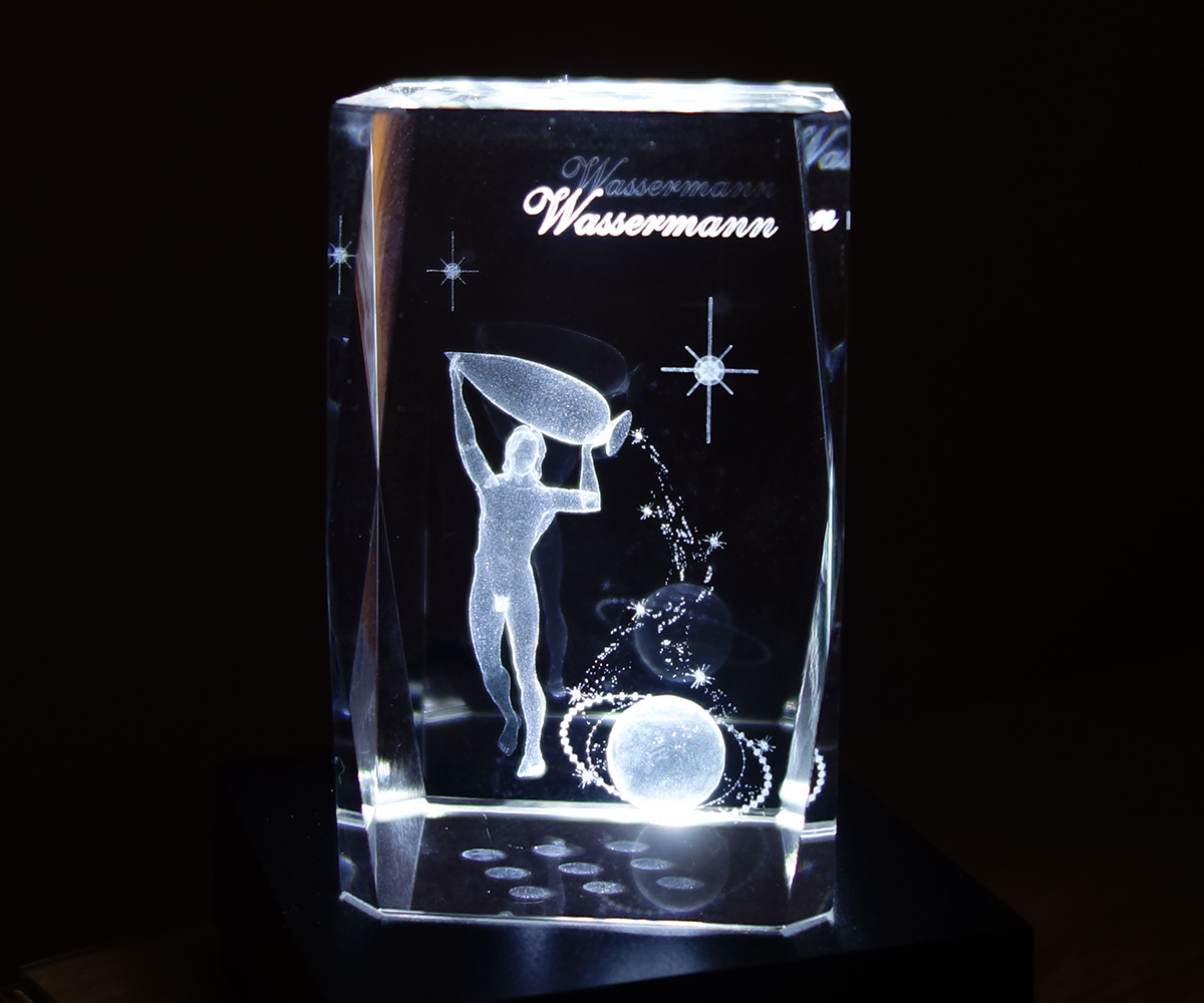 3D Sternzeichen Wassermann Geschenk Geburtstag Kristallglas Wunschgravur Name