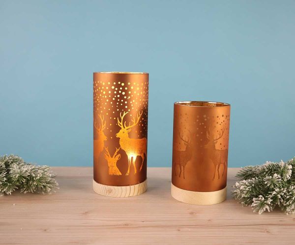 LED Windlicht Gold-Braun Hirsch
