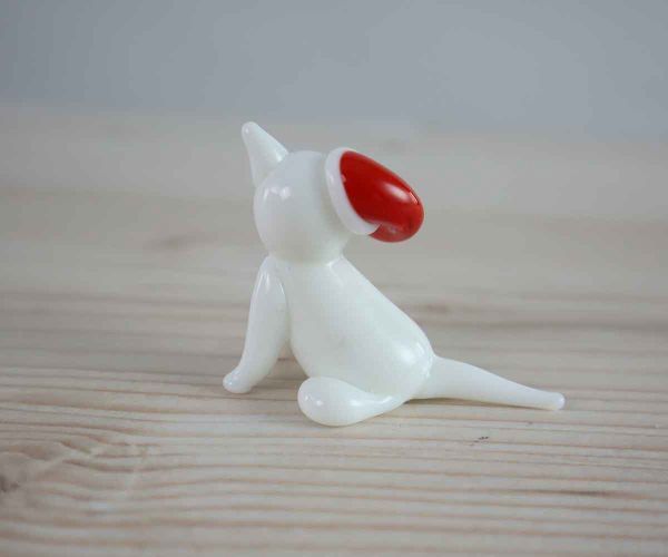 Glasfigur weiße Weihnachtskatze
