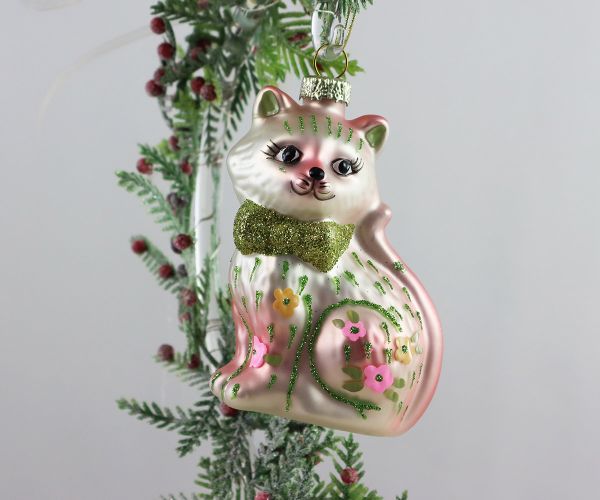 Weihnachtskugel weiße Katze