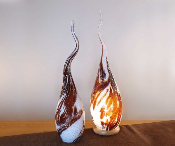 Flammenkugel weiß / braun mit Glimmer