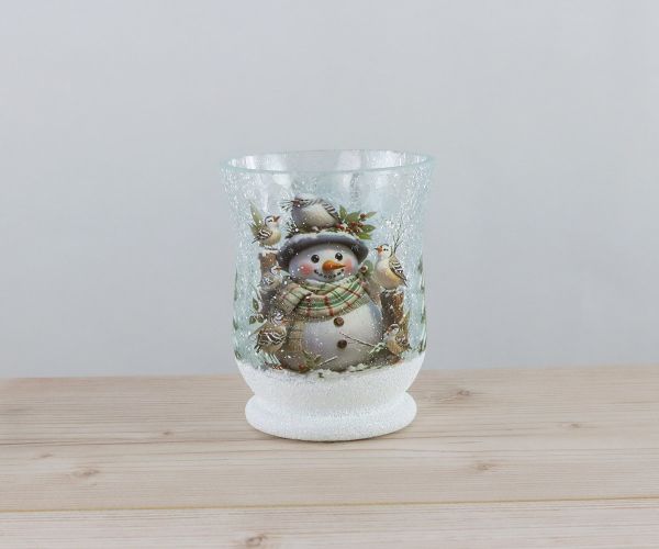 Craquele Windlicht mit Schneemann