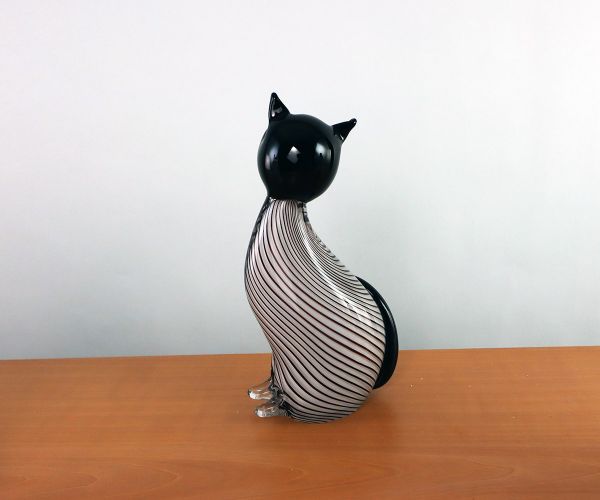 Glasfigur Katze schwarz-weiß