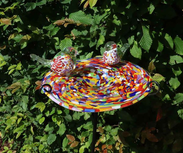 Blau-Bunte Vogeltränke aus Glas