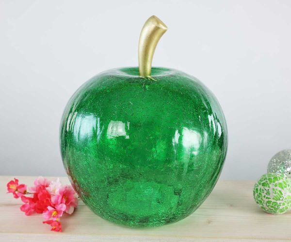 Dunkelgrüner Apfel aus Glas inkl. Lichterkette