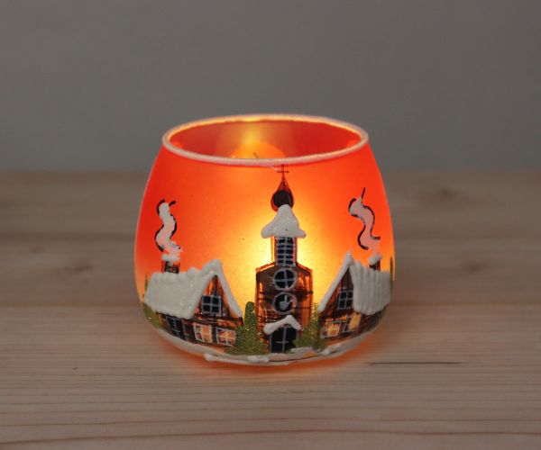 Teelichthalter Kirche im Schnee Rot