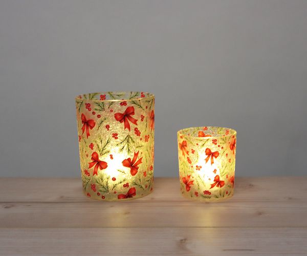 2er Set Windlichter mit roten Schleifen