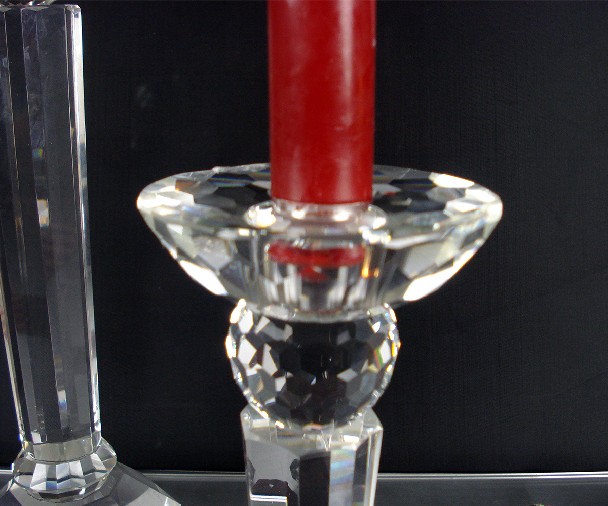 2er Set 28cm Hoch Kristall Glas Kerzenständer Eckig Kerzenleuchter Zerdrückt