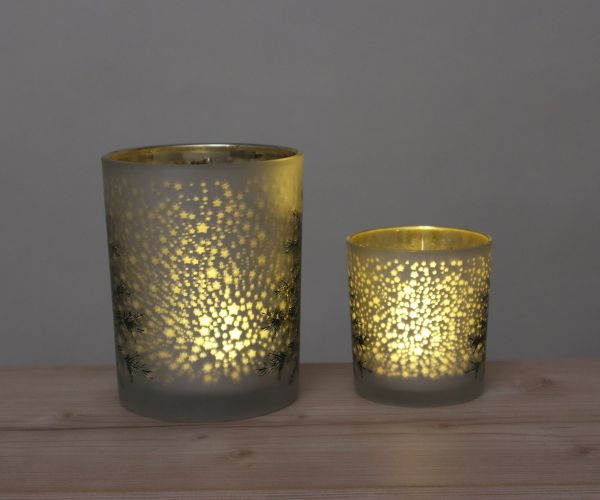 2er Set Windlichter weiß mit Tanne
