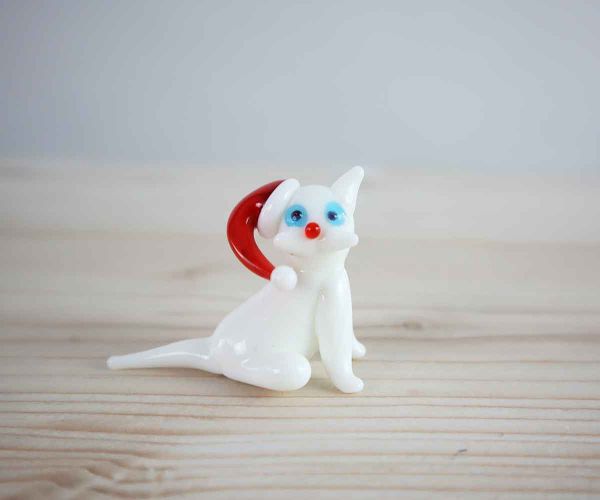 Glasfigur weiße Weihnachtskatze