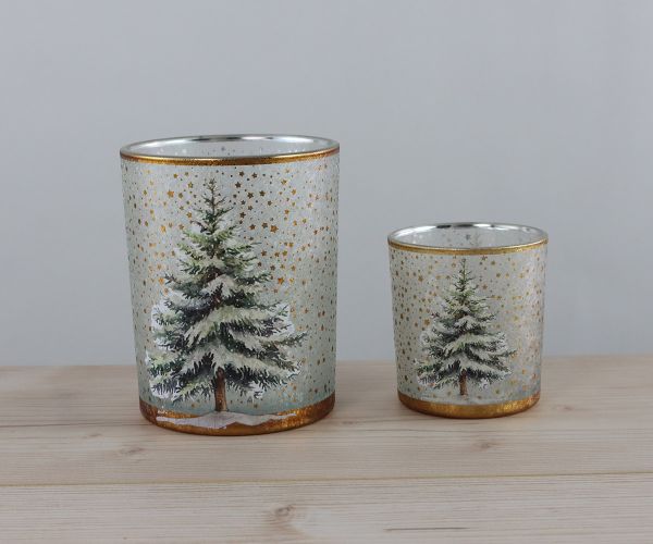 2er Set Windlichter Tanne gold