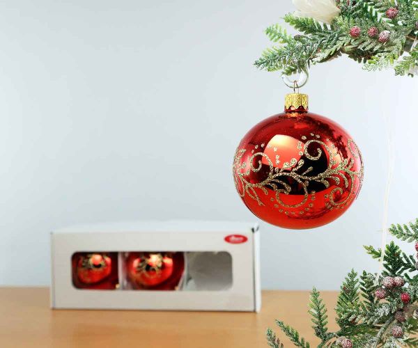 3 Christbaumkugeln Rot mit Dekor Ø 8cm
