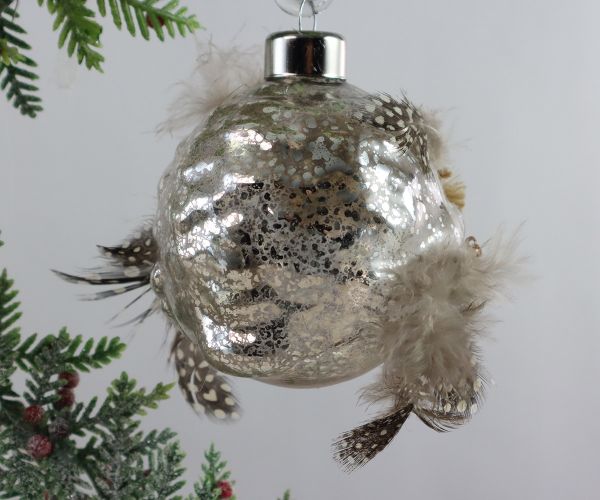 Weihnachtskugel Eule mit Federn