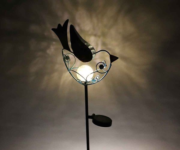 Solargartenstab mit buntem Vogel aus Metall