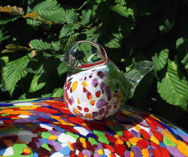 Blau-Bunte Vogeltränke aus Glas