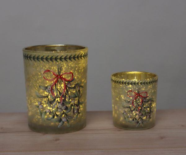2er Set Windlichter mit Mistelzweig
