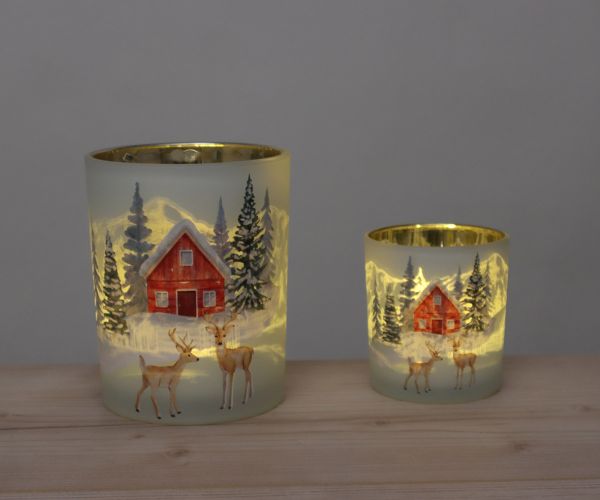 2er Set Windlichter Rehe im Schnee