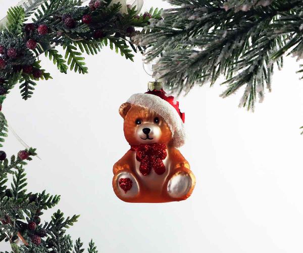 Weihnachtskugel Teddy mit Mütze