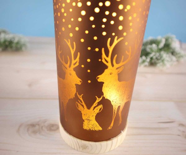 LED Windlicht Gold-Braun Hirsch