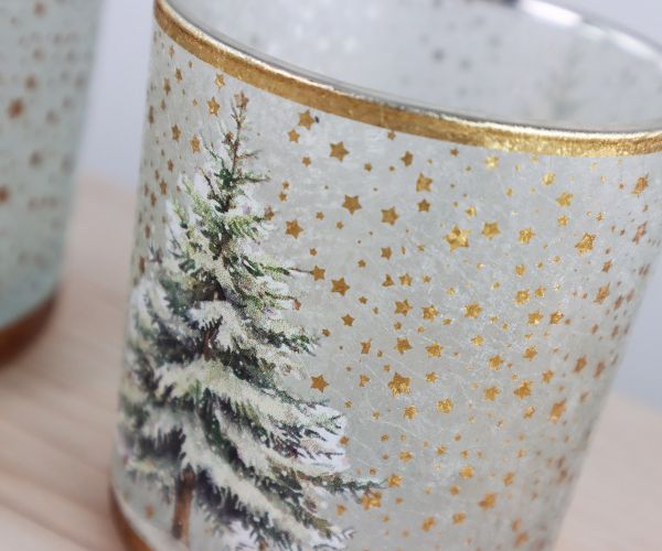 2er Set Windlichter Tanne gold
