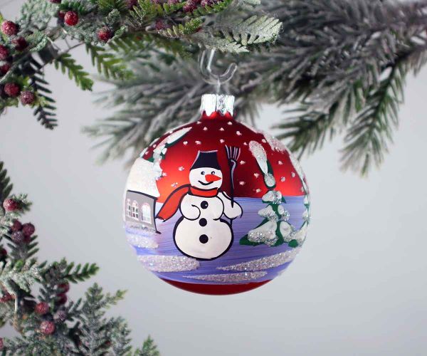 Handbemalte Weihnachtskugel mit Schneemann