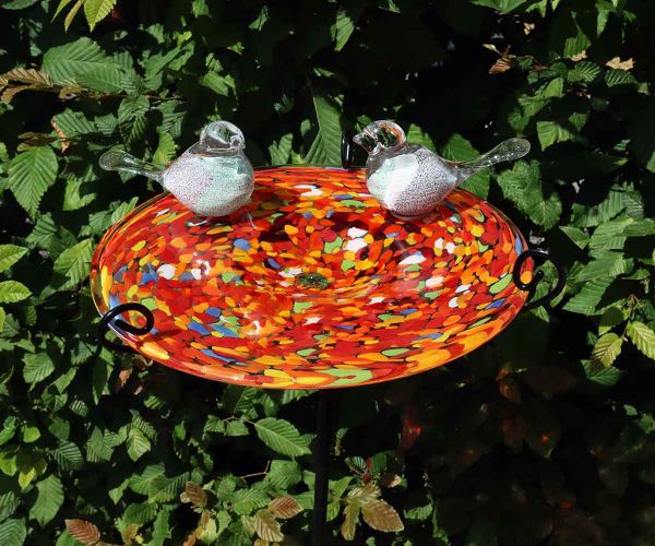 Orange-Bunte Vogeltränke aus Glas