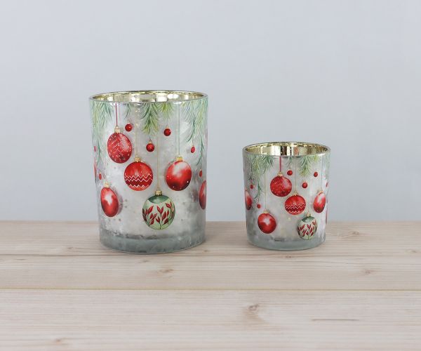 2er Set Windlichter mit Weihnachtskugeln