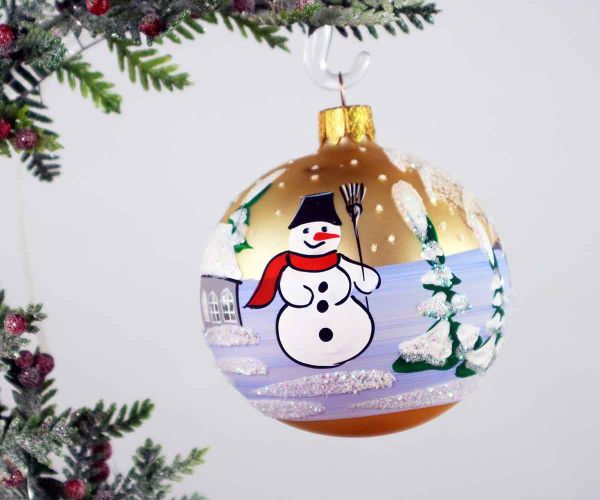 Handbemalte Weihnachtskugel mit Schneemann