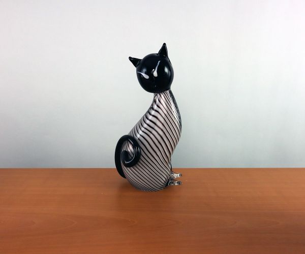 Glasfigur Katze schwarz-weiß