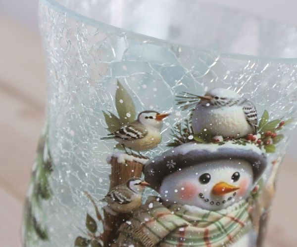 Craquele Windlicht mit Schneemann
